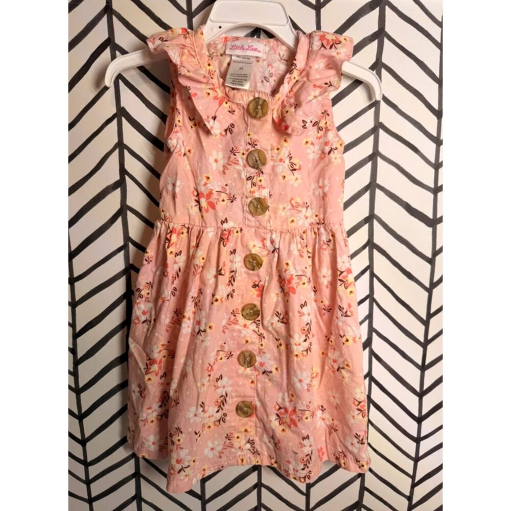 Little Lass Pink Multi Floral Button Floral Cotton Dress Toddler Girls 2T 5027